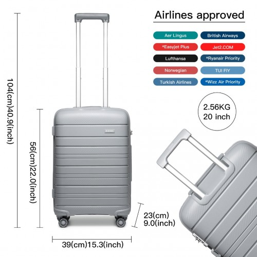 Kono 20 Inch Multi Texture Hard Shell PP Suitcase - Classic Collection - Grey