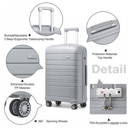 Kono 20 Inch Multi Texture Hard Shell PP Suitcase - Classic Collection - Grey