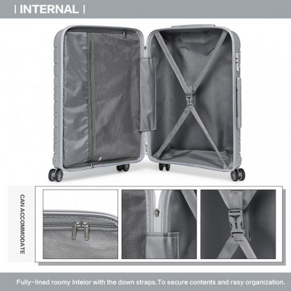 Kono 20 Inch Multi Texture Hard Shell PP Suitcase - Classic Collection - Grey