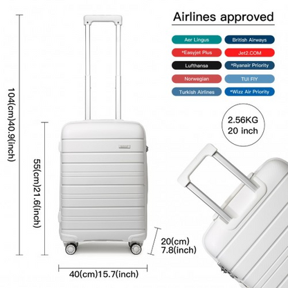 Kono 20 Inch Multi Texture Hard Shell PP Suitcase - Classic Collection - White | Durable & Lightweight Luggage