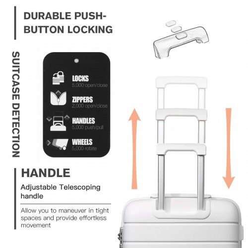 Kono 20 Inch Multi Texture Hard Shell PP Suitcase - Classic Collection - White | Durable & Lightweight Luggage