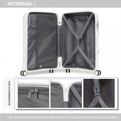 K2091L - Kono Multi Texture Hard Shell PP Suitcase 3 Pieces Set - Classic Collection - White