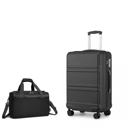 Kono ABS 20 Inch Sculpted Horizontal Design 2 Piece Suitcase Set with Cabin Bag - Black