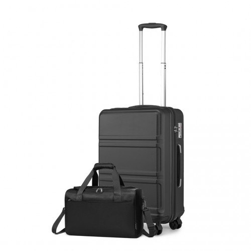 Kono ABS 20 Inch Sculpted Horizontal Design 2 Piece Suitcase Set with Cabin Bag - Black