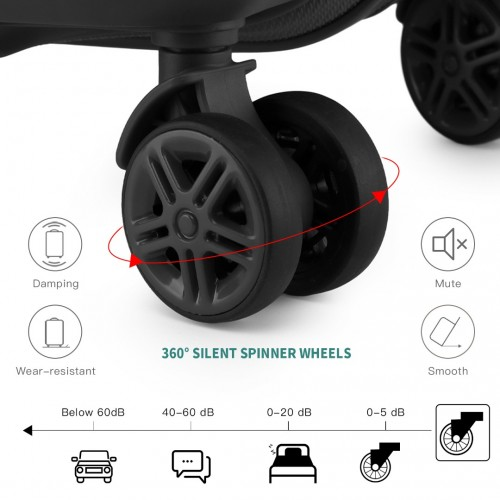 Kono ABS 20 Inch Sculpted Horizontal Design 2 Piece Suitcase Set with Cabin Bag - Black