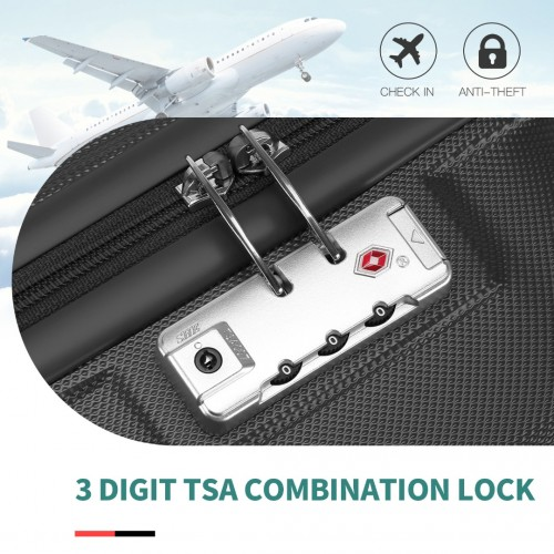 Kono ABS 20 Inch Sculpted Horizontal Design 2 Piece Suitcase Set with Cabin Bag - Black