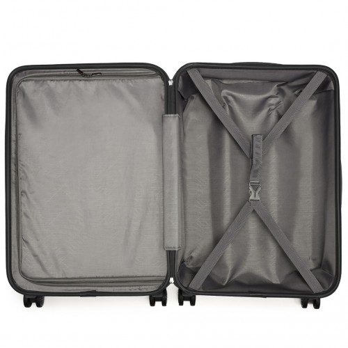 Kono ABS 20 Inch Sculpted Horizontal Design 2 Piece Suitcase Set with Cabin Bag - Black