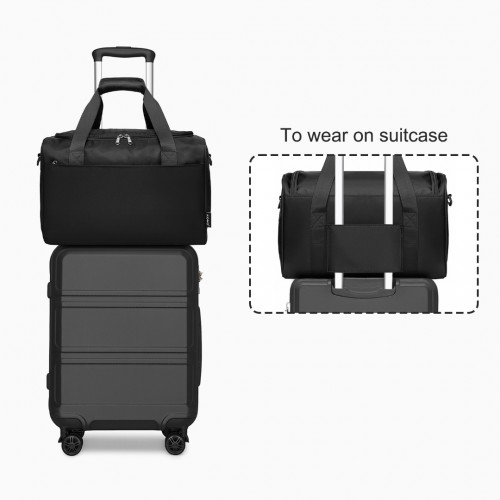 Kono ABS 20 Inch Sculpted Horizontal Design 2 Piece Suitcase Set with Cabin Bag - Black