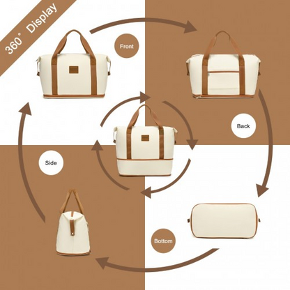 K1871-1L+EA2212 - Kono ABS 4 Wheel Suitcase Set With Vanity Case And Weekend Bag And Toiletry Bag - Cream