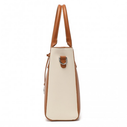 Miss Lulu Leather Look V-Shape Shoulder Handbag - Brown And Beige | Elegant Designer Tote