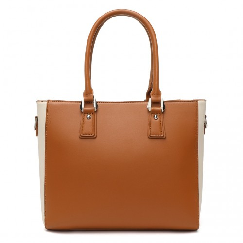 Miss Lulu Leather Look V-Shape Shoulder Handbag - Brown And Beige | Elegant Designer Tote