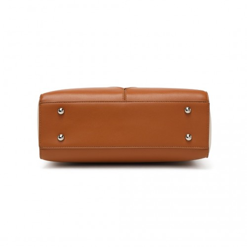 Miss Lulu Leather Look V-Shape Shoulder Handbag - Brown And Beige | Elegant Designer Tote