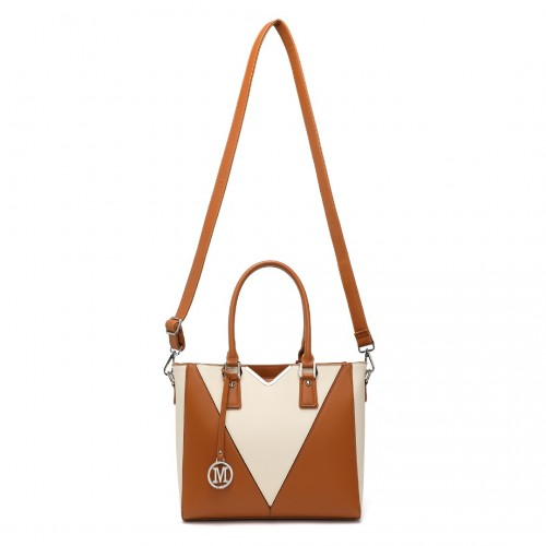 Miss Lulu Leather Look V-Shape Shoulder Handbag - Brown And Beige | Elegant Designer Tote