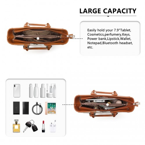 Miss Lulu Leather Look V-Shape Shoulder Handbag - Brown And Beige | Elegant Designer Tote