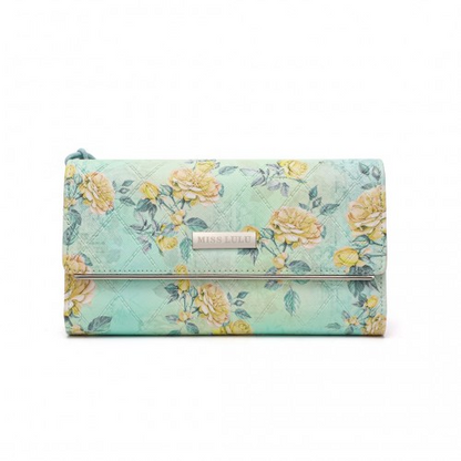Miss Lulu Ladies' Flower Printed PU Leather Long Purse - Green