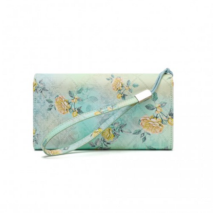 Miss Lulu Ladies' Flower Printed PU Leather Long Purse - Green