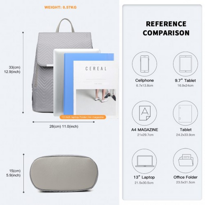 Miss Lulu Grey Lightweight Elegant Daily Backpack - Perfect for On-the-Go Women