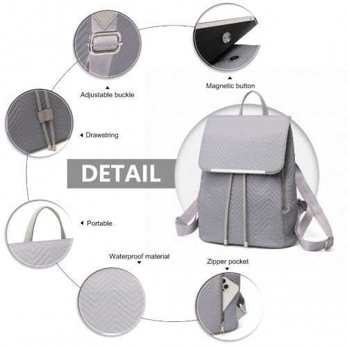 Miss Lulu Grey Lightweight Elegant Daily Backpack - Perfect for On-the-Go Women