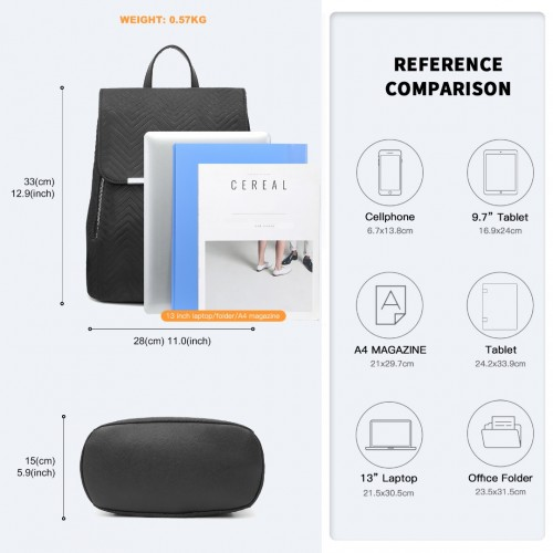 Miss Lulu Lightweight and Elegant Daily Backpack - Black | Stylish and Practical Backpack for Women