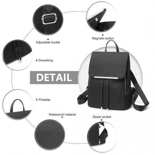 Miss Lulu Lightweight and Elegant Daily Backpack - Black | Stylish and Practical Backpack for Women