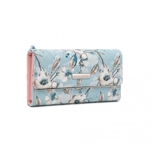 Miss Lulu Ladies' Flower Printed PU Leather Long Purse - Stylish Blue Wallet for Women