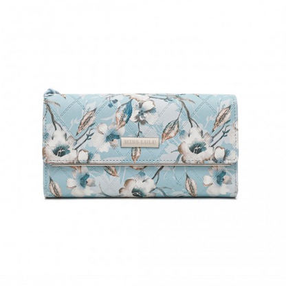 Miss Lulu Ladies' Flower Printed PU Leather Long Purse - Stylish Blue Wallet for Women