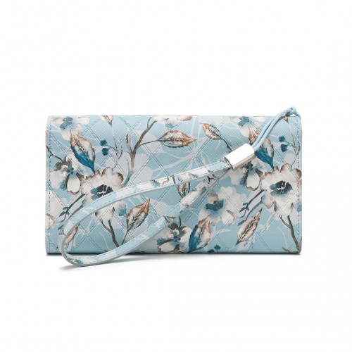 Miss Lulu Ladies' Flower Printed PU Leather Long Purse - Stylish Blue Wallet for Women
