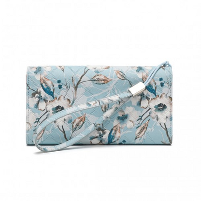 Miss Lulu Ladies' Flower Printed PU Leather Long Purse - Stylish Blue Wallet for Women