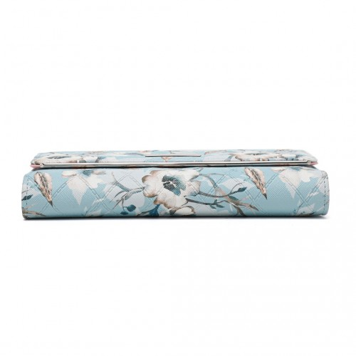Miss Lulu Ladies' Flower Printed PU Leather Long Purse - Stylish Blue Wallet for Women