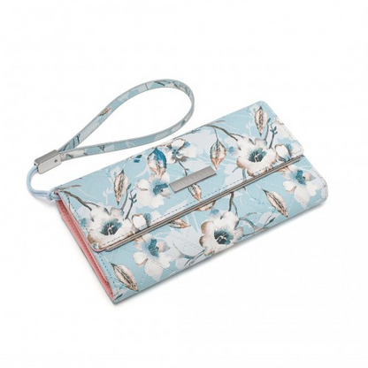 Miss Lulu Ladies' Flower Printed PU Leather Long Purse - Stylish Blue Wallet for Women