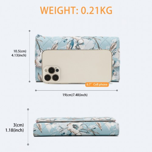 Miss Lulu Ladies' Flower Printed PU Leather Long Purse - Stylish Blue Wallet for Women