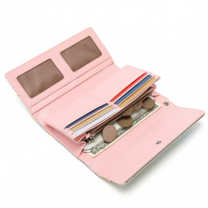 Miss Lulu Ladies' Flower Printed PU Leather Long Purse - Stylish Blue Wallet for Women