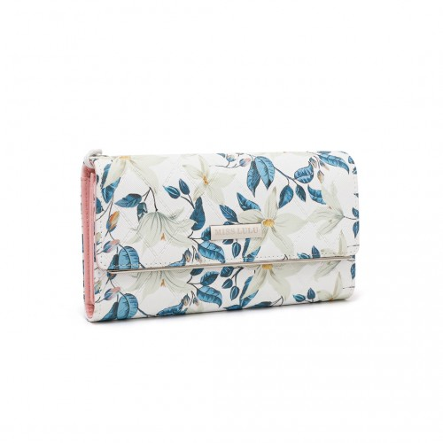 Miss Lulu Ladies' Flower Printed PU Leather Long Purse - Beige