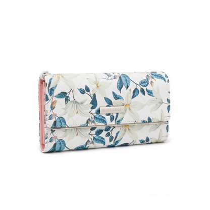 Miss Lulu Ladies' Flower Printed PU Leather Long Purse - Beige