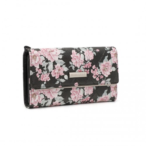 Miss Lulu Ladies' Flower Printed PU Leather Long Purse - Black | Elegant & Functional
