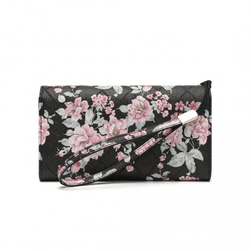 Miss Lulu Ladies' Flower Printed PU Leather Long Purse - Black | Elegant & Functional