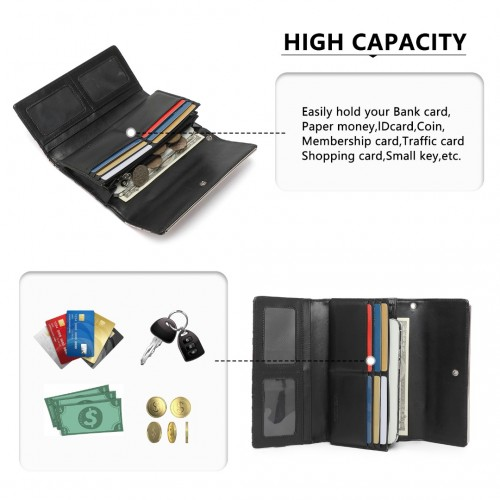 Miss Lulu Ladies' Flower Printed PU Leather Long Purse - Black | Elegant & Functional