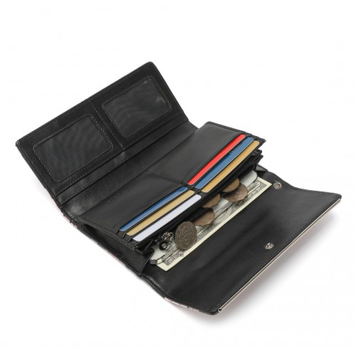 Miss Lulu Ladies' Flower Printed PU Leather Long Purse - Black | Elegant & Functional