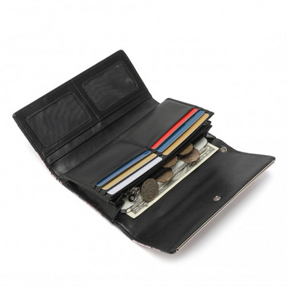 Miss Lulu Ladies' Flower Printed PU Leather Long Purse - Black | Elegant & Functional