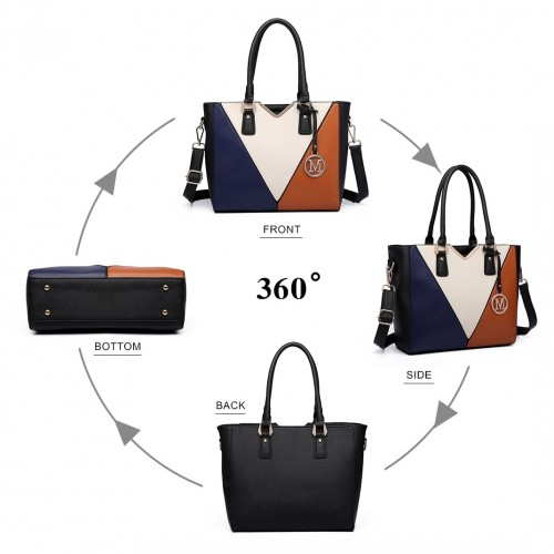 Miss Lulu Leather Look V-Shape Multicolour Tote Bag - Brown | Stylish and Spacious Shoulder Bag