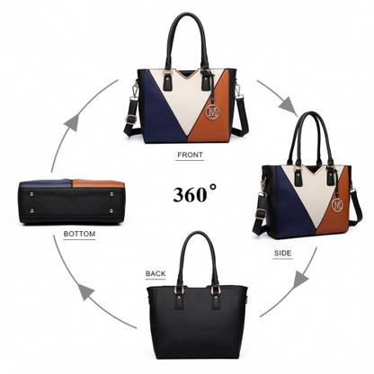 Miss Lulu Leather Look V-Shape Multicolour Tote Bag - Brown | Stylish and Spacious Shoulder Bag