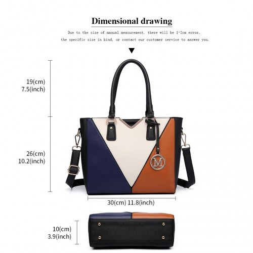 Miss Lulu Leather Look V-Shape Multicolour Tote Bag - Brown | Stylish and Spacious Shoulder Bag