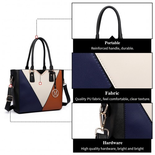 Miss Lulu Leather Look V-Shape Multicolour Tote Bag - Brown | Stylish and Spacious Shoulder Bag