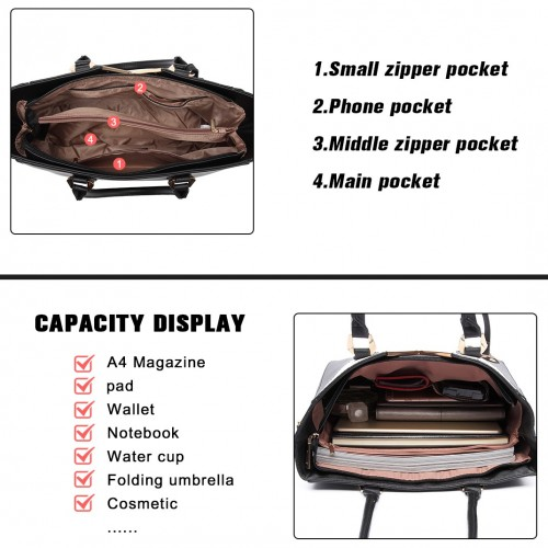 Miss Lulu Leather Look V-Shape Multicolour Tote Bag - Brown | Stylish and Spacious Shoulder Bag
