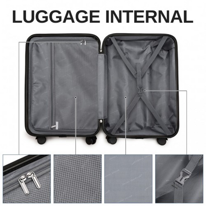 British Traveller 24 Inch Durable Polycarbonate and ABS Hard Shell Suitcase With TSA Lock - Black