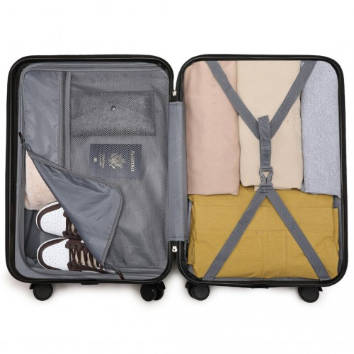 British Traveller 24 Inch Durable Polycarbonate and ABS Hard Shell Suitcase With TSA Lock - Black