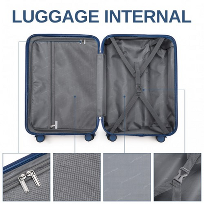 K2391L - British Traveller 3 Pcs Set Durable Polycarbonate and ABS Hard Shell Suitcase With TSA Lock - Navy