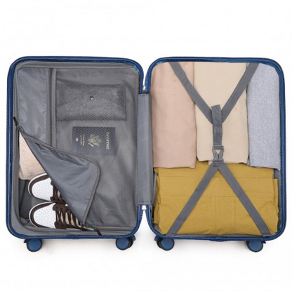 K2391L - British Traveller 3 Pcs Set Durable Polycarbonate and ABS Hard Shell Suitcase With TSA Lock - Navy