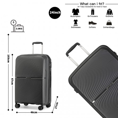 K2393L - British Traveller 3 Pcs Set Spinner Hard Shell PP Suitcase With TSA Lock - Black