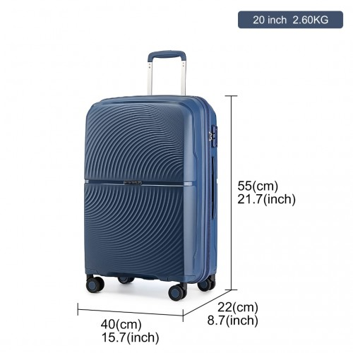 K2393L - British Traveller 3 Pcs Set Spinner Hard Shell PP Suitcase With TSA Lock - Navy